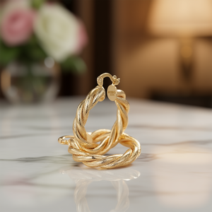 Orecchini Anubac Golden Hoop, Placcati in Oro 22k, Design Intrecciato, Gioielli di Lusso da Donna per Uso Quotidiano E4415 - Product Image 2