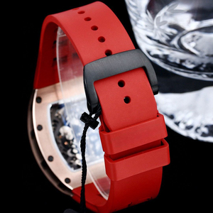 Men's tonneau-shaped tourbillon skeleton <b>watch</b>, red <b>rubber</b> automatic mechanical <b>watch</b> 30-01 - Product Image 2