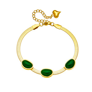 European American Fashion Emerald Titanium Steel Chain Bracelet Gold Color Gift Jewelry B688 - Product Image 5