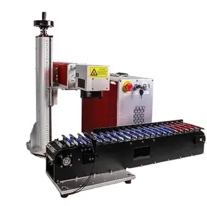 Marcador a laser de alimentação automática, 20W, 50W, máquina de gravação a laser de fibra, com correia transportadora para caneta e impressão