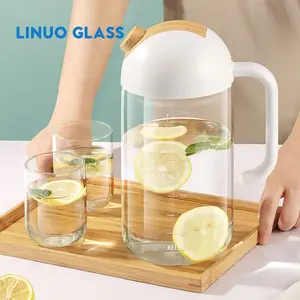 Linuo Drinkware Home Table Clear Borosilicate Glass Teapot Water Kettle Jug Tea Pot with Mug Set