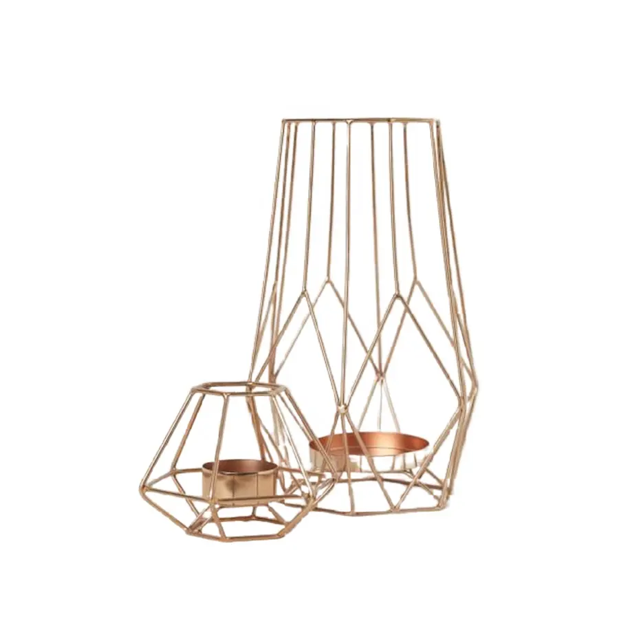 Conjunto de lanterna t de metal, suporte de cobre com 2 fios de metal, design exclusivo, suporte de vela, para decoração de natal