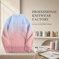 Pull en maille à col ras du cou pour homme, personnalisé OEM, avec dégradé ombré, en peluche duveteuse, à épaules tombantes, manches longues, marque privée