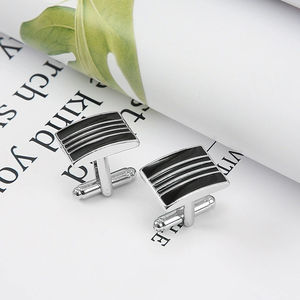 Boutons de manchette rectangulaires rayés émaillés, boutons de manchette élégants pour chemise d'homme française - Product Image 3