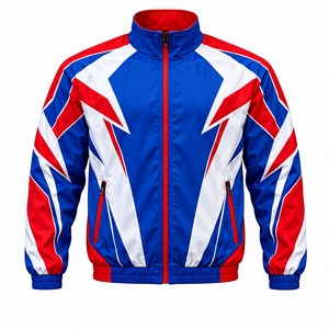 Ensemble de survêtement à capuche pour homme, bleu, rouge et blanc, avec blocs de couleur personnalisés, veste de sport et pantalon de jogging avec poches latérales, 100 % coton, vente en gros - Product Image 1