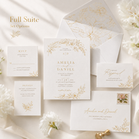 Ensemble d'invitations de mariage personnalisées minimalistes en or, avec impression dorée de fleurs, invitation de luxe avec RSVP et détails assortis