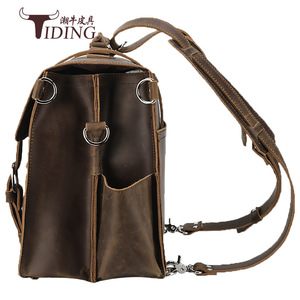 Tiding Men's Genuine Leather <b>Backpack</b> Dark <b>Brown</b> 20L Below Durable Travel Bag - Product Image 2