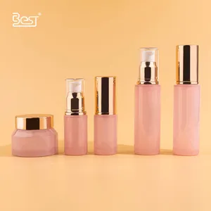 Cosmetic Glass Jar For Lotion Containers With Lid 50g Pink Jar With Gold Lid