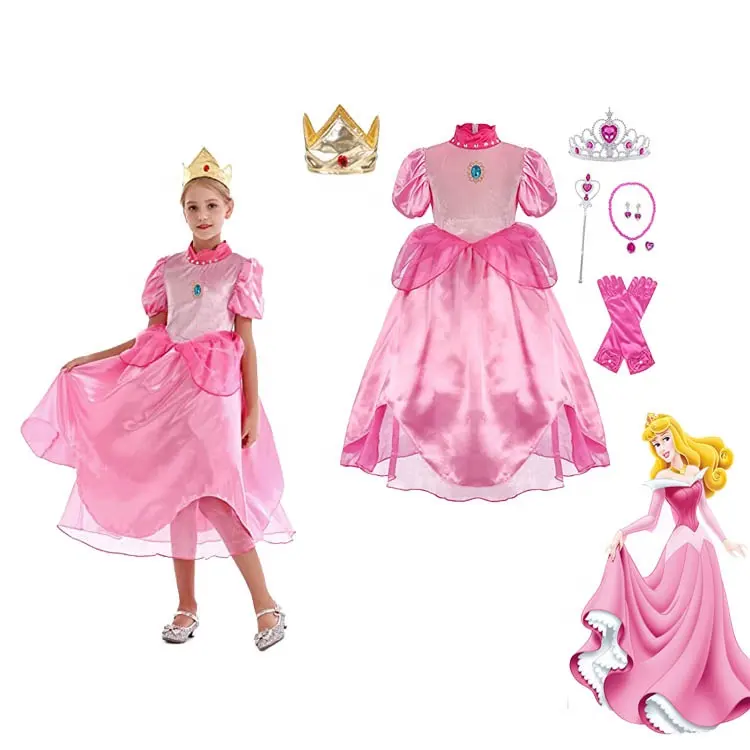 Amzgerst Prinses Jurken Voor Meisjes Perzik Kostuum Peuter Verkleed Aurora Cosplay Halloween Outfit Roze Feestjurk
