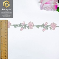 Dentelle florale soluble dans l'eau LEIXUSI 9 cm rose, broderie victorienne pour pyjamas, robes et décoration textile de maison