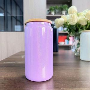 Gobelet en verre transparent de 16 oz pour sublimation, type canette de bière, avec couvercles colorés - Product Image 4