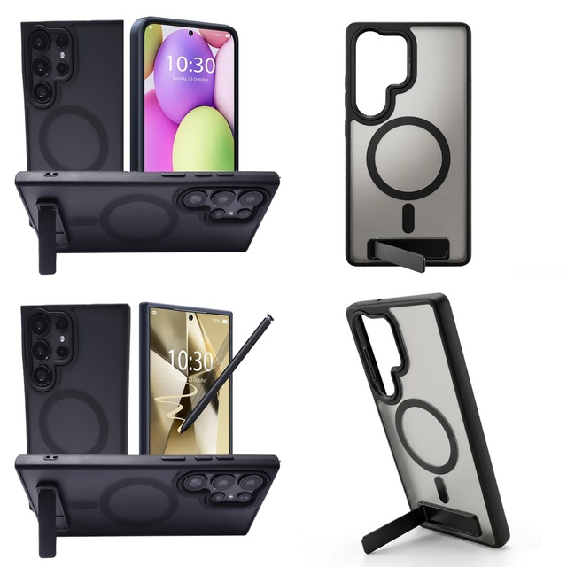 Luxury Matte Fashion Magnetic Hidden Stand Case for Samsung Galaxy S23 Ultra S24 S25 S22 S26 Rugged Anti-scratch Phone Cover