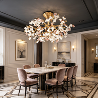 Lustre design moderne de luxe en forme de branches, lampe suspendue en céramique et laiton pour salon, salle à manger, cuisine