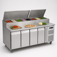 Plan de travail réfrigéré professionnel en acier inoxydable de qualité supérieure, 4 portes, pour préparation de pizzas en boulangerie