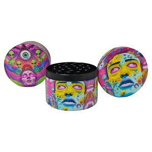 <b>Herb</b> <b>Grinder</b> 63mm Round Zinc Alloy Manual Modern Magnetic Lid with Colorful Art Design for Dry <b>Herb</b> Grinding - Product Image 2