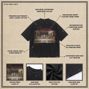Camiseta Personalizada Designer <span class=keywords><strong>Vintage</strong></span> em Algodão Lavado com Ácido, Camiseta Oversized Estilo Streetwear com Estampa Gráfica para Homens - Product Image 4