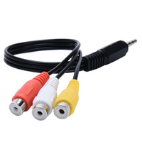 3,5 mm zu RCA AV-Camcorder-Video-Kabel männlich zu 3RCA weiblich schwarz aus PVC vergoldet OPP-Beutel Lager-Audio-Kabel 3,5 mm Dc 30 cm 13 mm