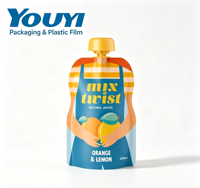 Op maat bedrukte, lekvrije staande pouch met tuit, verpakking van plastic voor vloeibare fruitpuree, sap en saus, met aangepaste vorm