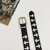 Ceinture en cuir gothique à boucle ardillon en alliage, style Y2K, forme géométrique, noir et blanc, personnalisée, pour jeunes, mode rétro, vente en gros