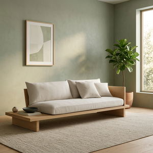 Sofá Cama Seccional de Madera de Teca de Estilo Japonés Moderno y Minimalista, Ecológico, para Sala de Estar, Hotel, Apartamento - Product Image 3