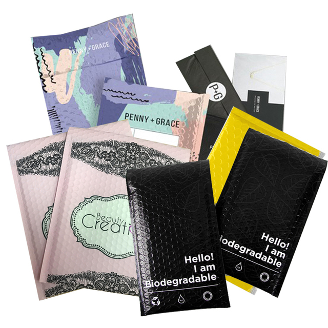 Custom Eco Friendly Bolsas Compostable Shipping Mailing Sustainable Pla Biodegradable Poly Mailers Black Padded Bubble Envelopes