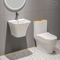 Ensemble WC en céramique de style moderne, facile à nettoyer, avec lavabo mural émaillé et cuvette de toilette grise mate