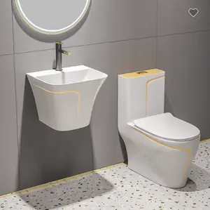 Modern style easy to clean glazed wall hung basin and matte grey colored toilet bowl ceramic water closet wc toilet set