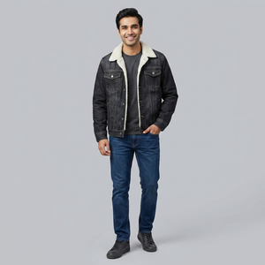 <b>Men's</b> High Quality Autumn Standard Jean <b>Jacket</b> Varsity Denim <b>Jackets</b> with Stand Collar Windproof Linen Lined - Product Image 1