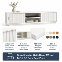 Unit Konsol TV Nordik Modern 3-Bagian Pintu Geser Vertikal Berjajar dengan Kaki Kayu Ek Putih OEM