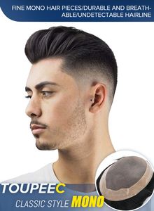 Per l'<span class=keywords><strong>uomo</strong></span> capelli umani Toupeec Super Fine sistema di capelli Mono alta qualità e durevole toupet capelli indiani monopatina pizzo & PU 28mm - Product Image 5