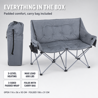 Chaise de camping chauffante deux places en Oxford 600D, chaise double pliable en acier, portable pour l'extérieur, la pêche, le pique-nique et la chambre
