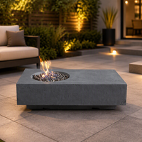 Brasero rectangulaire d'extérieur au gaz, table de feu au gaz en béton gris pour patio, table de feu au propane GPL à flamme réelle pour la décoration de jardin et de cour