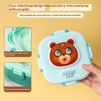 Boîte à lunch carrée à double étage en plastique PP, style dessin animé mignon, avec couverts, micro-ondable, 3 compartiments, empilable, bento pour étudiants