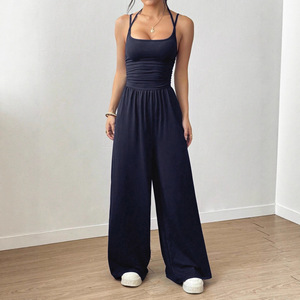 Custom Women Halter Neck High Waist Jumpsuit Bandeau Cami Wide Leg Loose Fit Summer Casual Top Anti-Wrinkle Ruched Screen - Product Image 6
