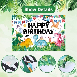 1 * 1,5 m Dinosaurier-Hintergrund Geburtstag Dekoration Fotografie Glückwunsch-Geburtstag Hintergrund Stand-Requisiten für Partyzubehör - Product Image 6