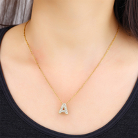 Collier avec lettre de l'alphabet en forme de bulle de diamant en or Collier avec pendentif personnalisé avec ballon CZ pour femmes