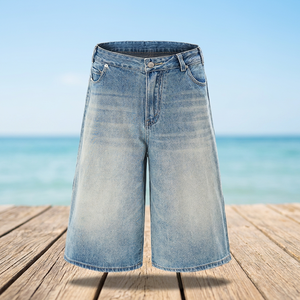 Shorts en jean vintage pour hommes, coupe droite, respirants, écologiques, séchage rapide, 100 % coton, délavage clair, style streetwear, taille mi-haute - Product Image 3