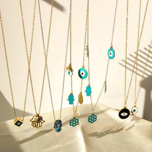 Wholesale High Quality Eye Stainless Steel Hamsa <b>Hand</b> 18k <b>Gold</b> Plated Beaded Charm Chain Choker Pendant Necklace - Product Image 6