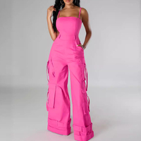 Combinaison d'été à logo personnalisé de couleur unie, sans manches, à jambes larges, avec licou ample cargo Street wear combinaison cargo pour femmes