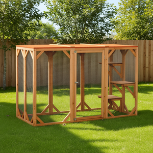 Cage à chat en bois d'extérieur, 71 pouces de long, plateformes à plusieurs niveaux, toit orange, enclos rectangulaire pour usage extérieur - Product Image 2