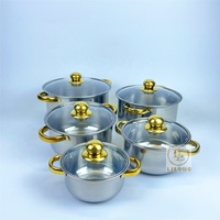 Vente chaude 10Pc Ensemble En Acier Inoxydable Ustensiles De Cuisine Poignée Dorée Marmites Batterie De Cuisine Marmite Avec Couvercle En Verre