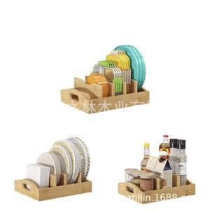 Organisateur de vaisselle en bambou, couleur unie, compartimenté, boîte de rangement de cuisine pour assiettes, bols, épices, utilisation sur le bureau - Product Image 1