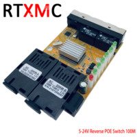Commutateur PoE inversé 2FO 4LAN 100M Convertisseur de média fibre PCBA Board 155M 2SC 4RJ45 RPOE Support 5V 12V 24V Alimentation Fast Ethernet Tra