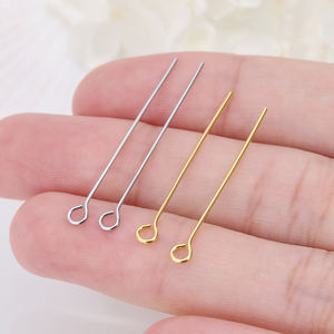 간단한 황동 보석 발견 금도금 핀 커넥터 20mm 30mm 40mm 50mm 오픈 루프 헤드 핀 와이어 아이 핀 보석 만들기 - Product Image 1