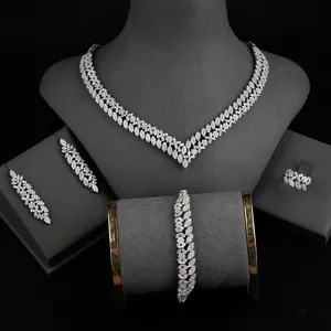 Bijoux fins en Zircon pour femmes, ensemble de 4 pièces, accessoires de mariage arabe de dubaï, ensemble de bijoux de mariée