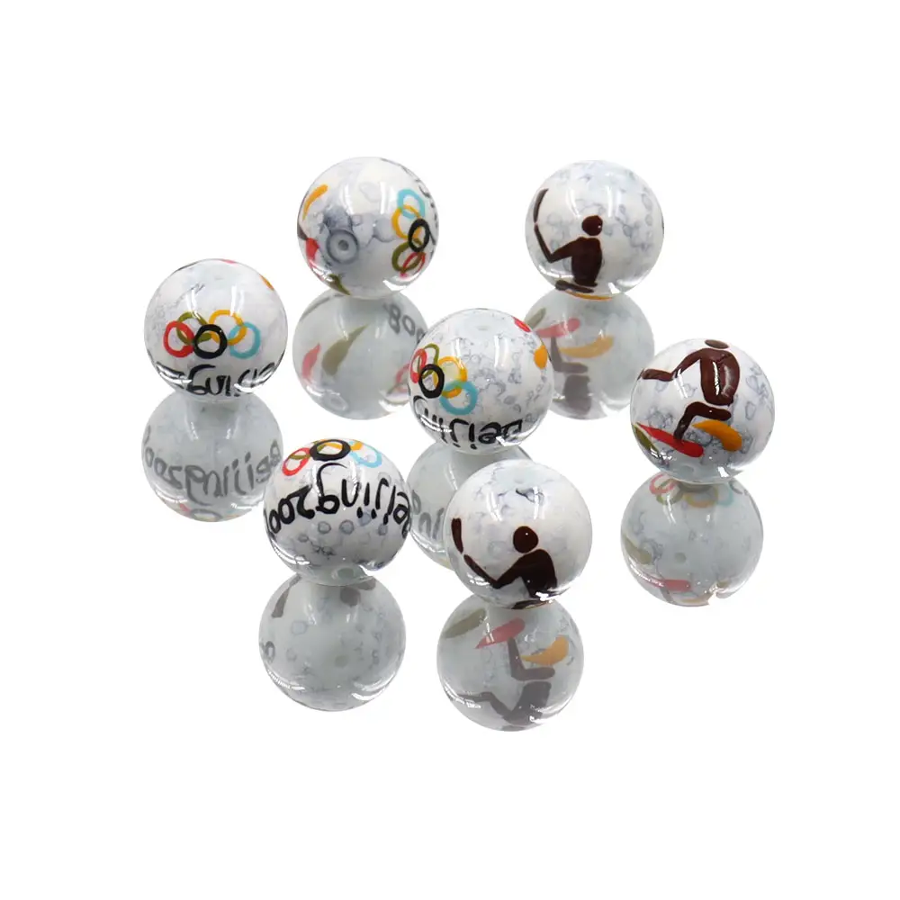 In stock fatto a mano di pechino Olympics perle di vetro addolorato 16mm perle di vetro di colore bianco perline per la creazione di gioielli