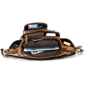 HUMERPAUL classico marsupio da uomo Vintage marsupio in vera pelle Multi-funzione tracolla petto Pack per viaggi all'aperto vita durevole - Product Image 6