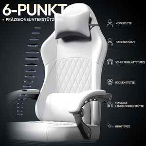 Échantillon gratuit bon marché Anji personnalisé Chaise de jeu de course ergonomique en PU blanc avec soutien lombaire Haut-parleurs de massage - Product Image 2