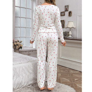 Vestito <span class=keywords><strong>da</strong></span> <span class=keywords><strong>donna</strong></span> con stampa floreale con fiocco e scollo a V lavorato a maglia a manica lunga <span class=keywords><strong>abbigliamento</strong></span> <span class=keywords><strong>da</strong></span> <span class=keywords><strong>notte</strong></span> per la vita quotidiana Casual Sexy autunno nuovo - Product Image 4