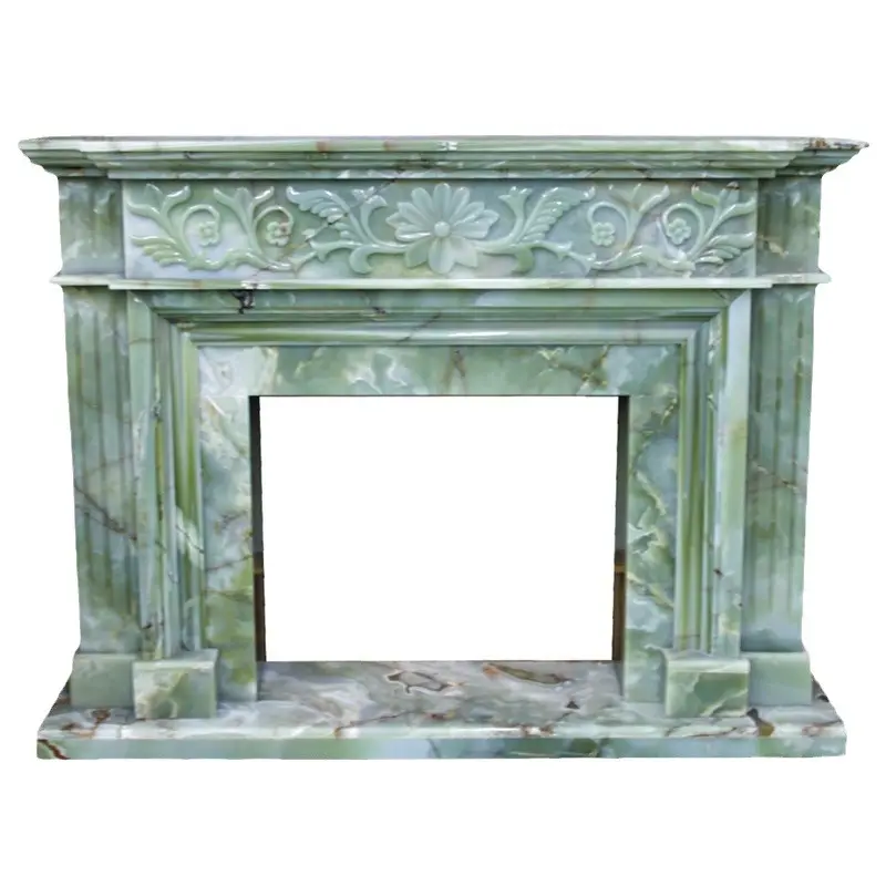 HZX Indoor green Decorative Hand Cast Stone Marble Fireplace Mantels Surround